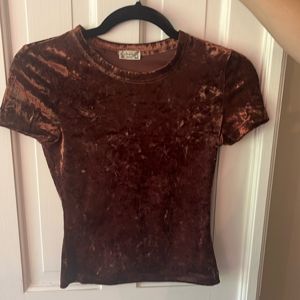 Free People copper colored crushed velvet top. Size XS.
